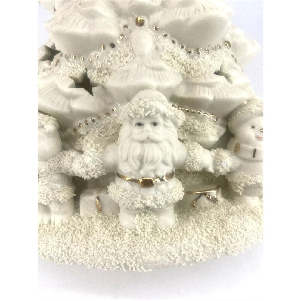 Ivory Gold Christmas Tree Lamp Nightlight Bear Santa Snowman Flocked Snow White